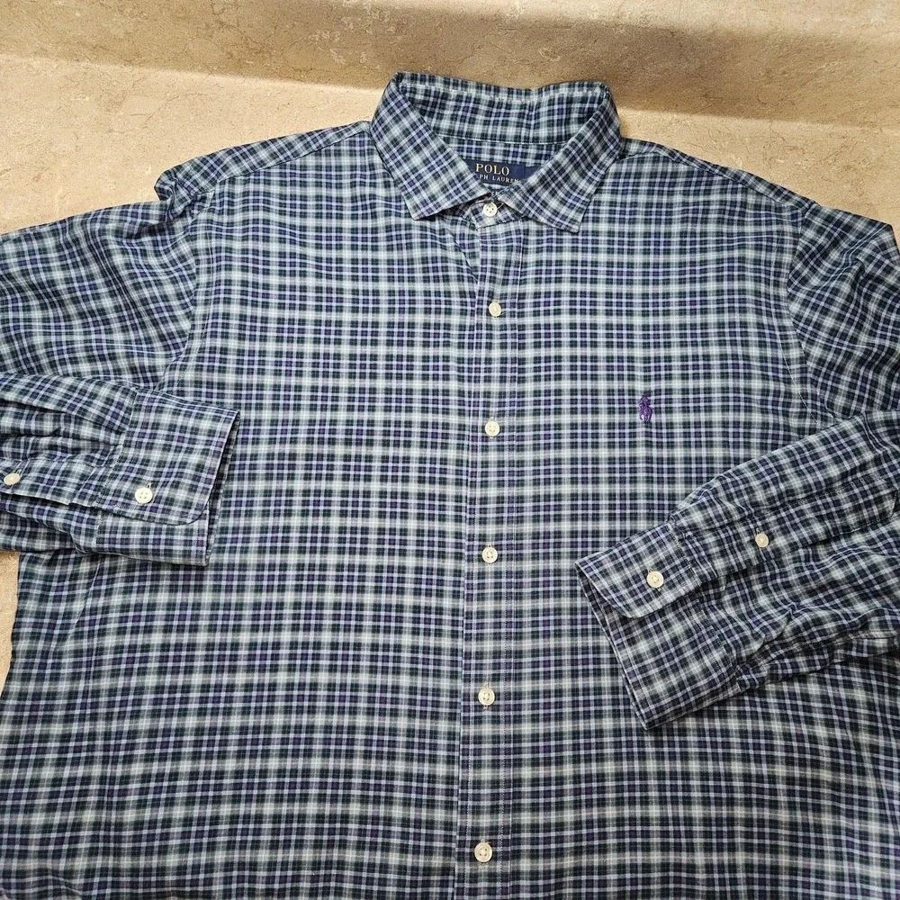 Polo Ralph Lauren Shirt Men XL Blue Plaid Classic Fit Preppy Coastal‎ Holiday